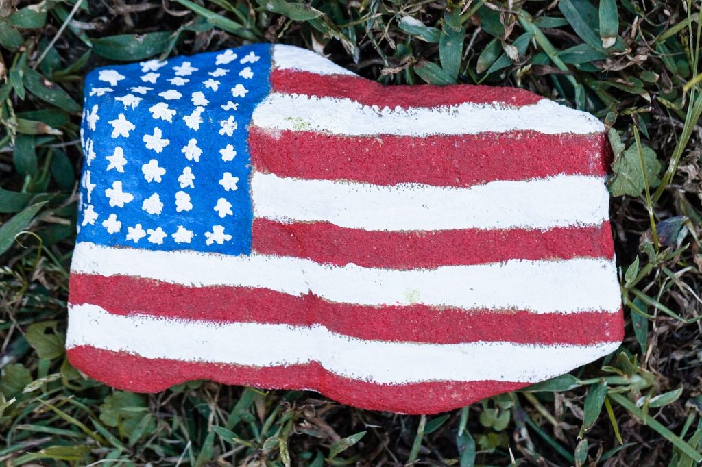 American flags on Large Craft Stones