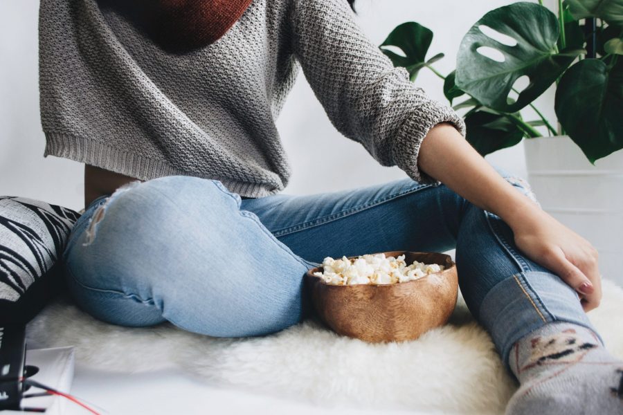 woman with popcorn