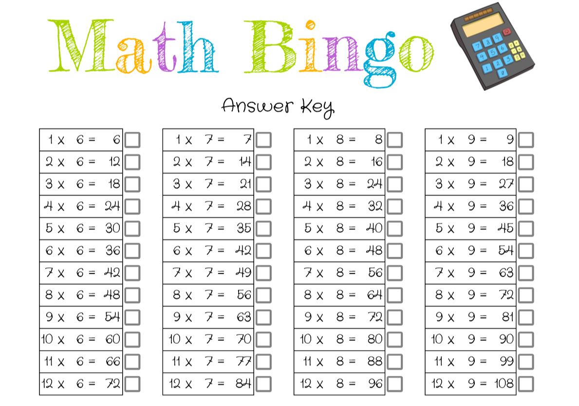 math homework bingo