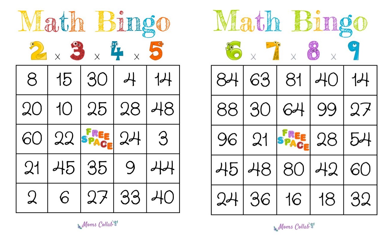 Multiplication Bingo Cards Using Dice