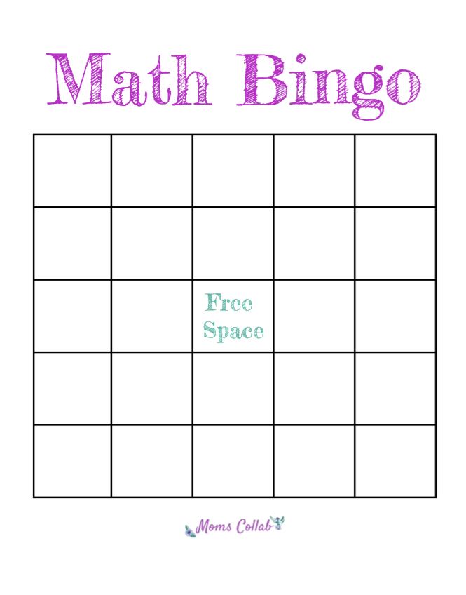 blank math bingo template