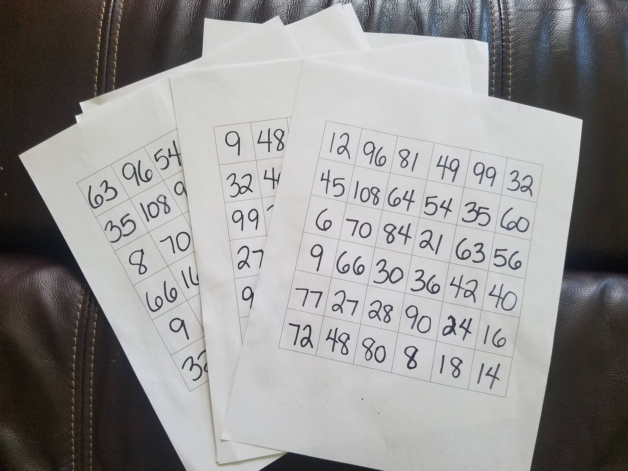 handwritten bingo sheet examples