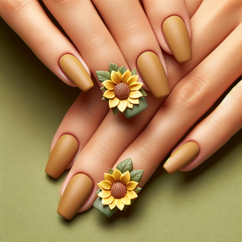 3D sunflower sculptures attached to the nails