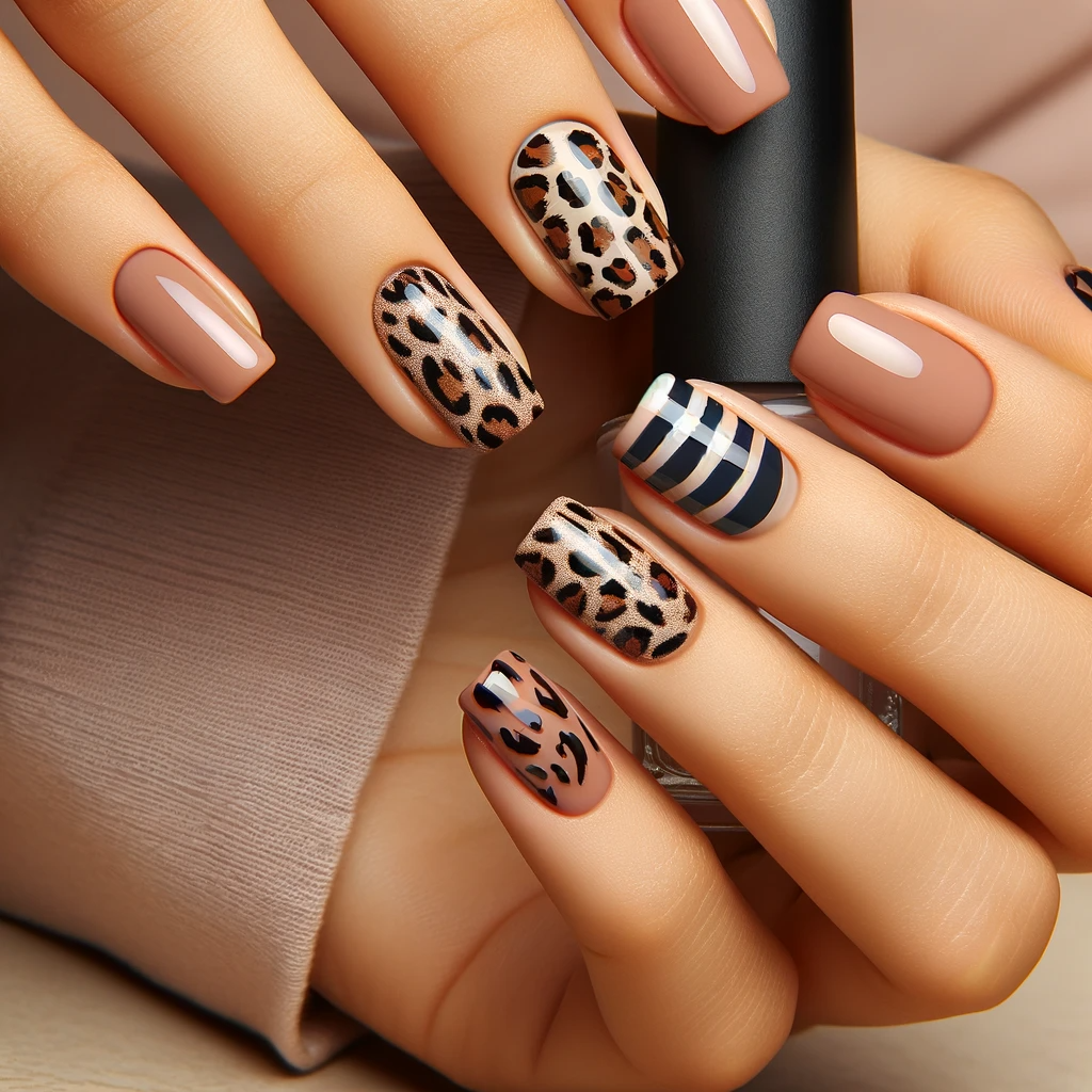 Animal Print Accents on short nails