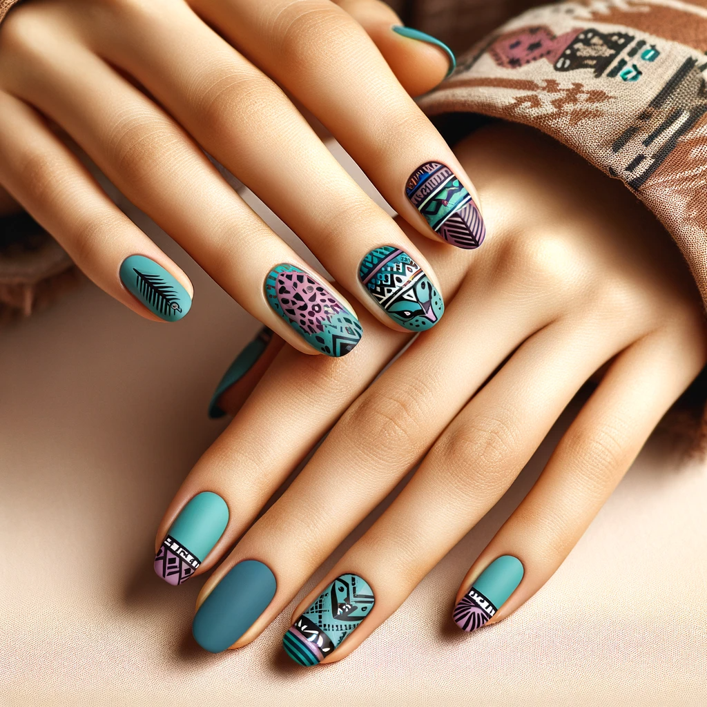 Aztec nails with basic animal prints