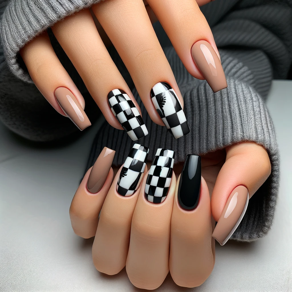 Black and white checkered nails