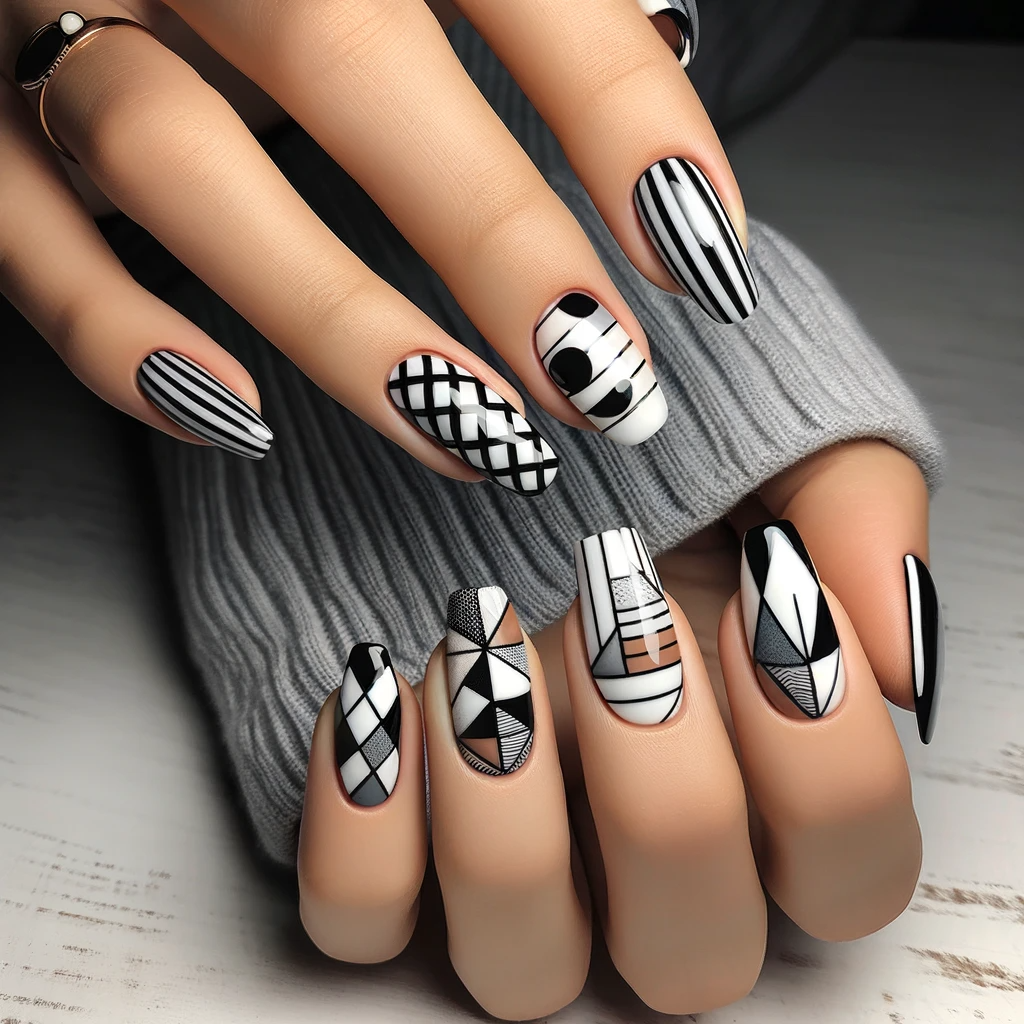 Black and white geometric nail designs