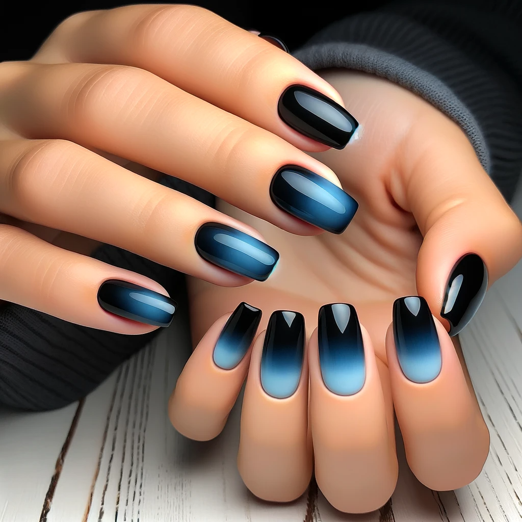 Black to deep blue ombre design