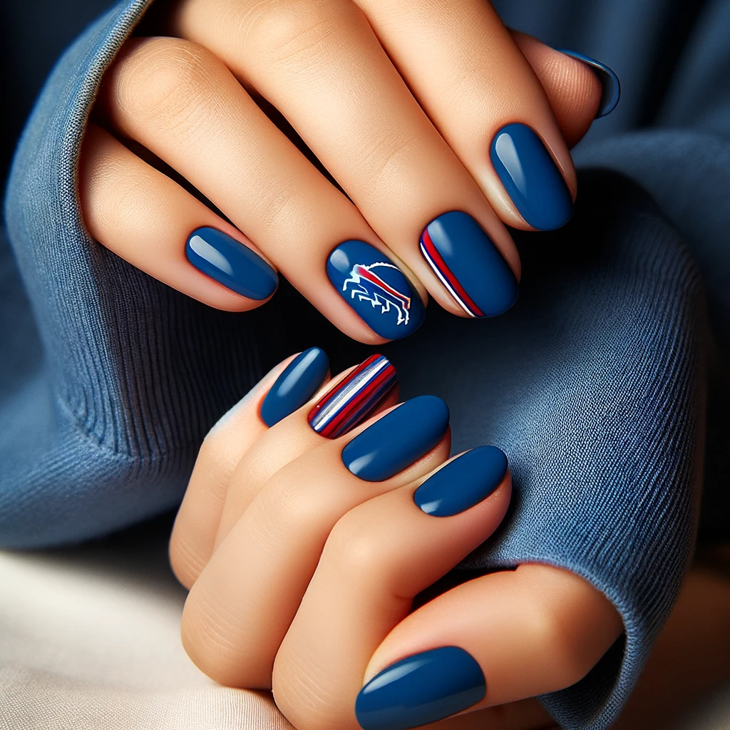 Blue nails with accent Bills logo