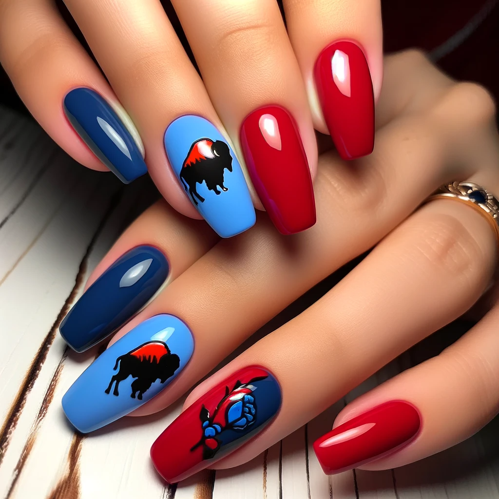 Buffalo Bills inspired nail design ideas