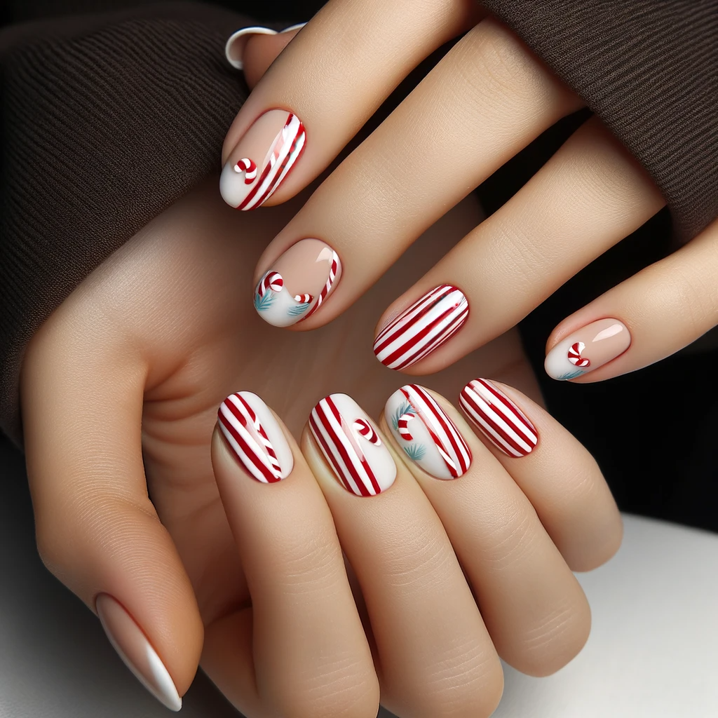 Candy cane stripes nails