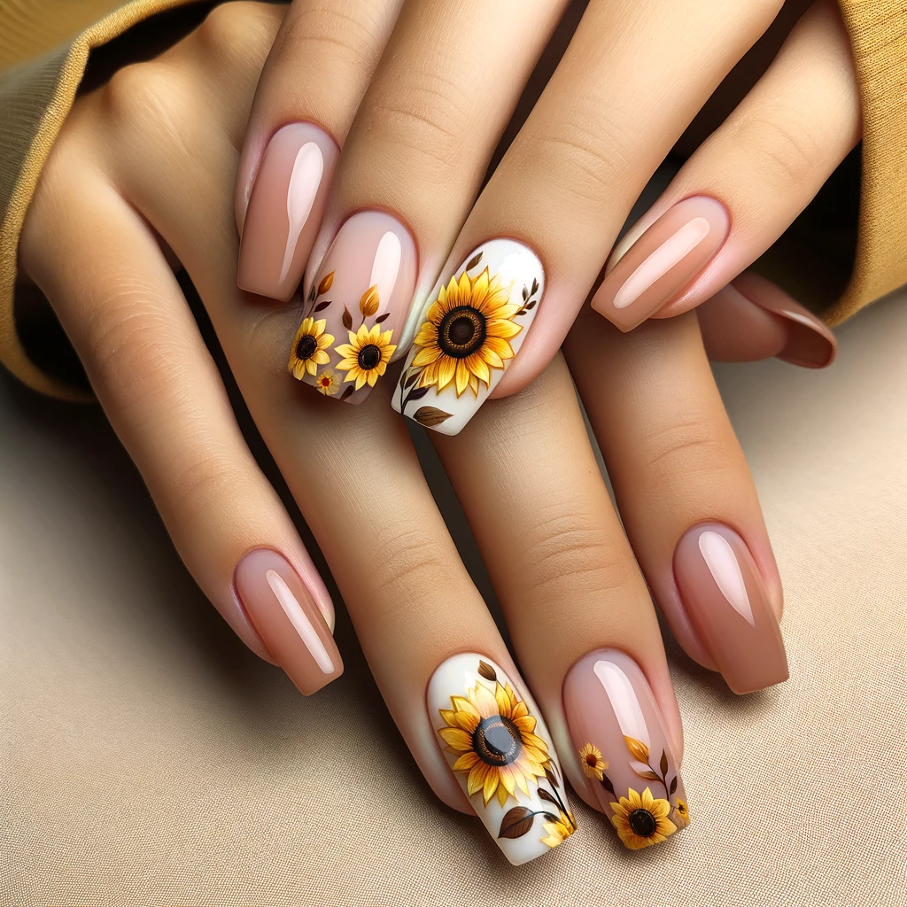 Classic yellow and brown sunflowers on a clear or nude base