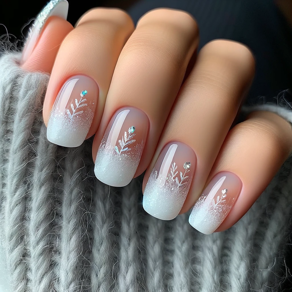 Clear nails with a frosted effect on the tips