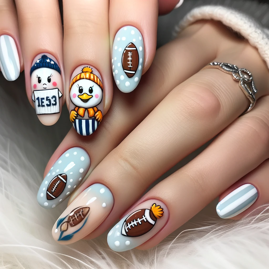 Cute football mascot inspired nail designs