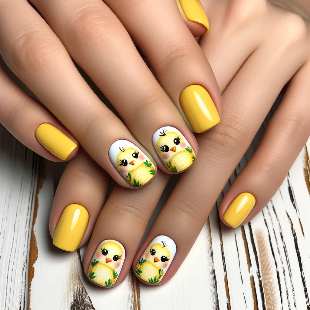 Cute yellow chick nail art