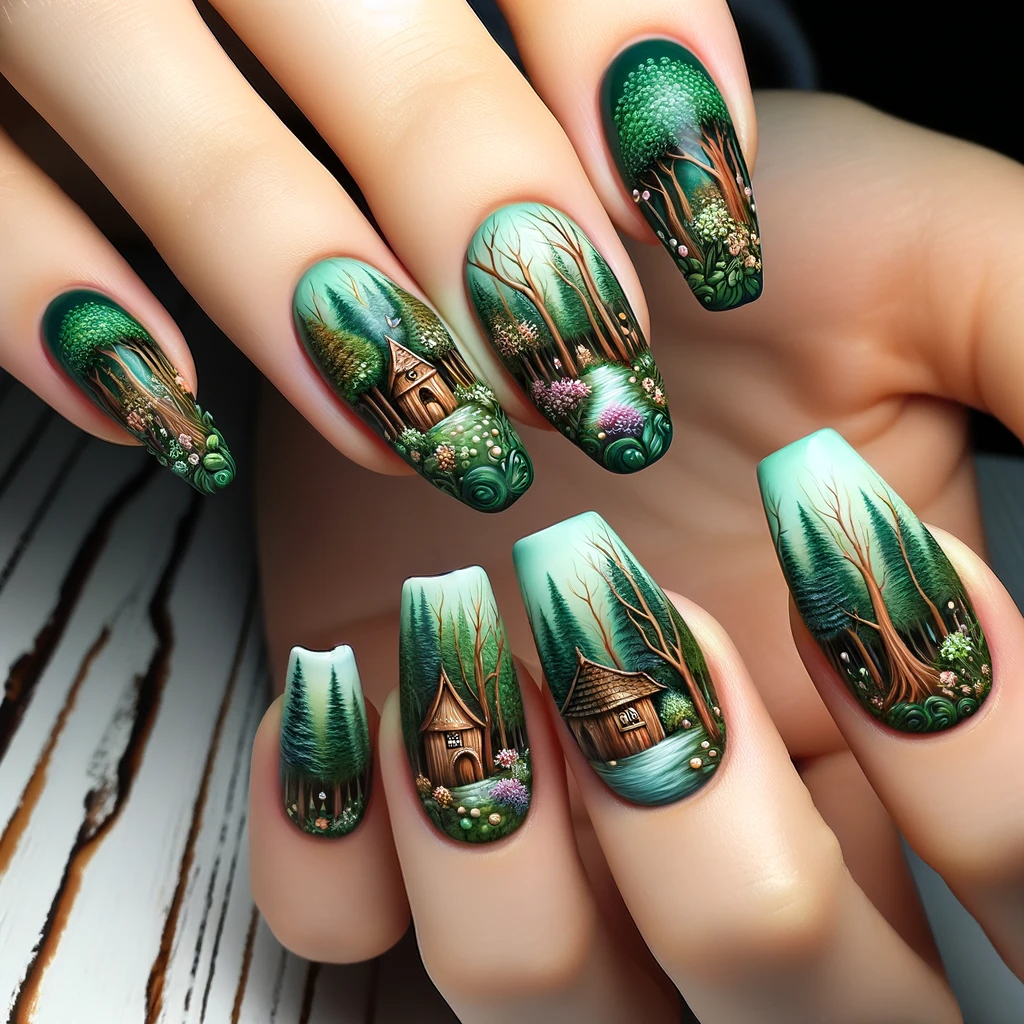 Enchanted forest nail art