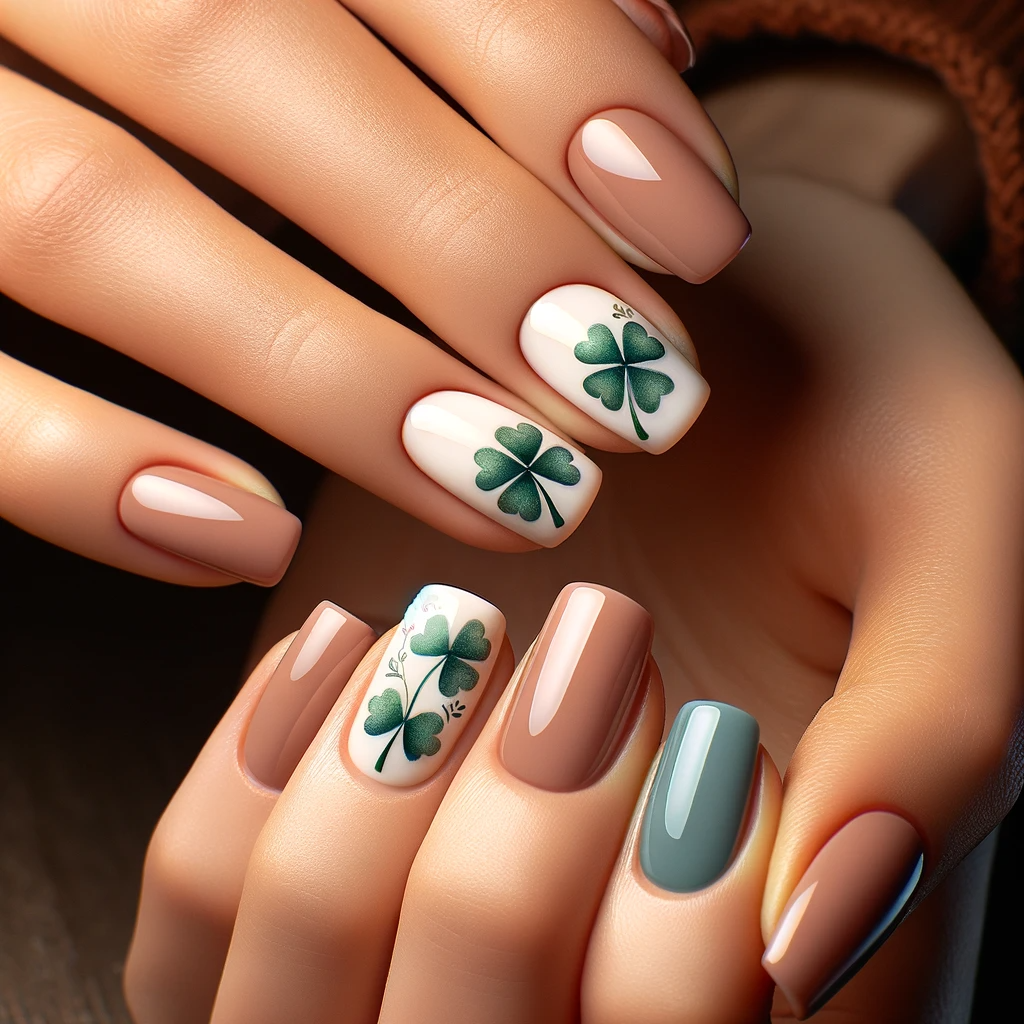 Four-leaf clover St. Patrick's Day nail art