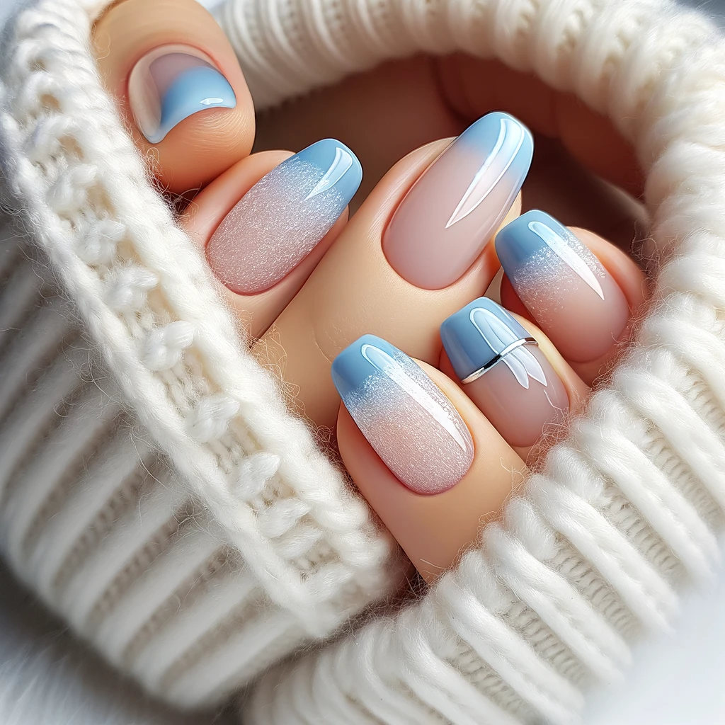 Frosty French tips with icy blue tips