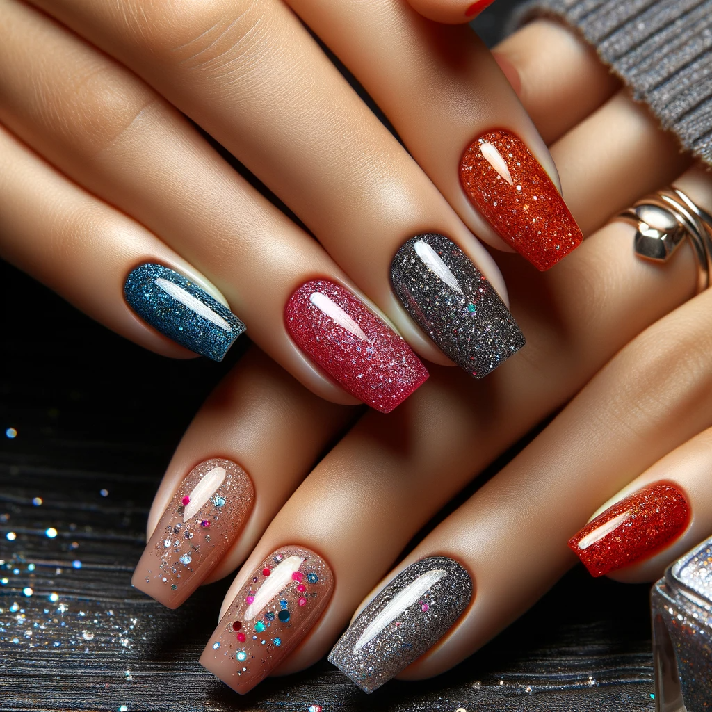 Glossy glitter nail designs