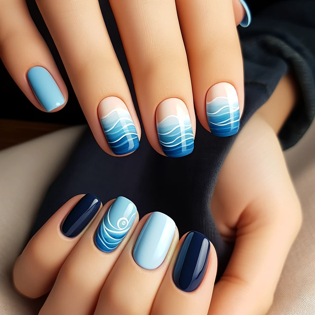 Gradient of blues to mimic the ocean nail design