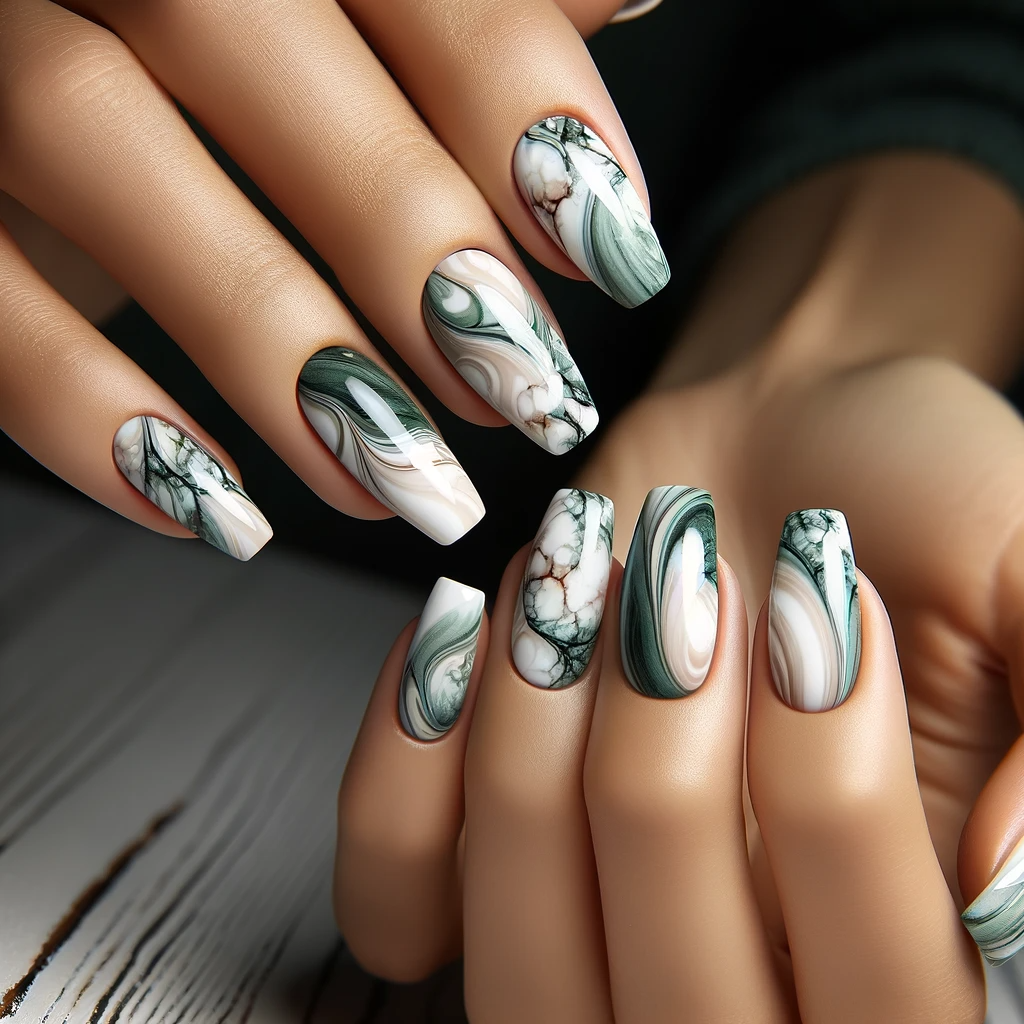 Green marble nail art designs