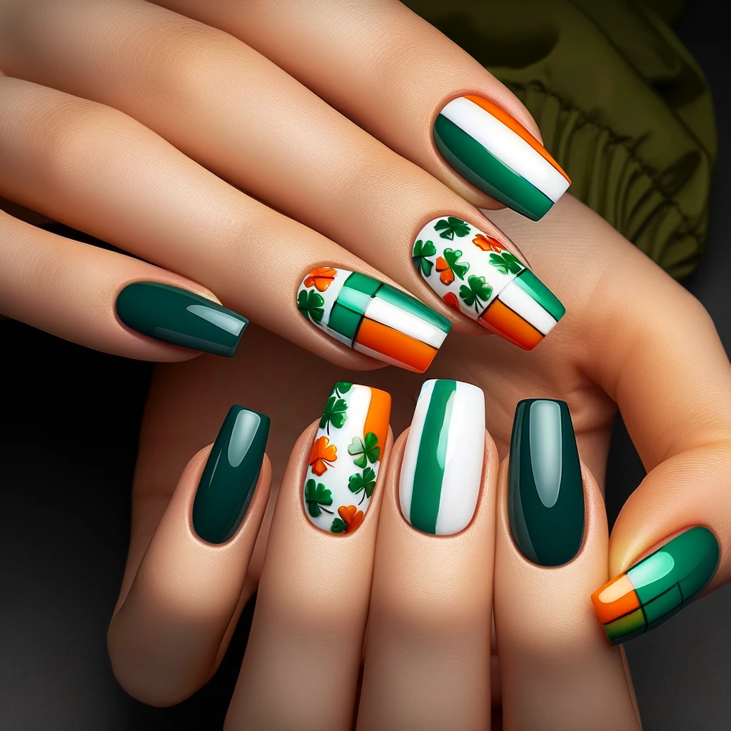 Irish Flag inspired nail designs