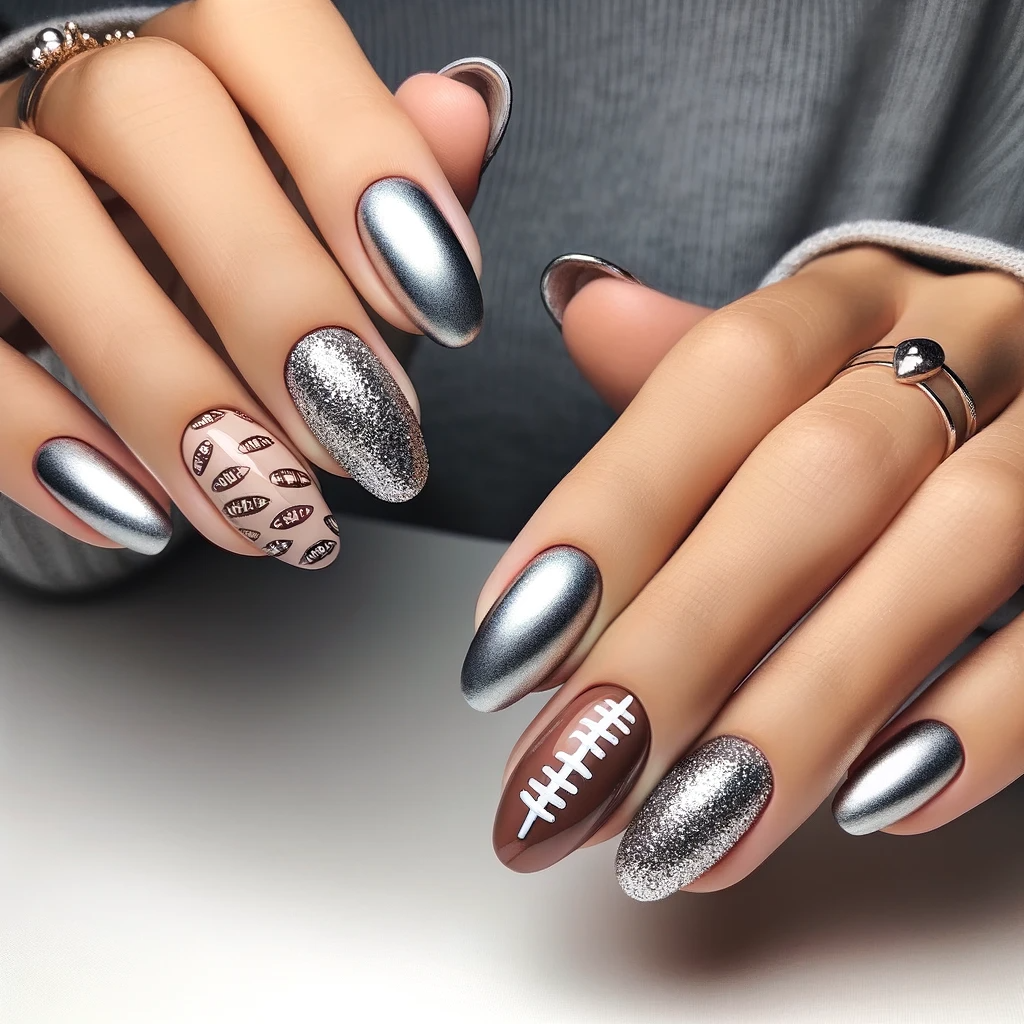 Lombardi Trophy inspired silver nail designs