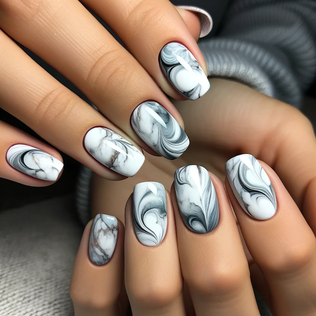 Marble Effect on short nails