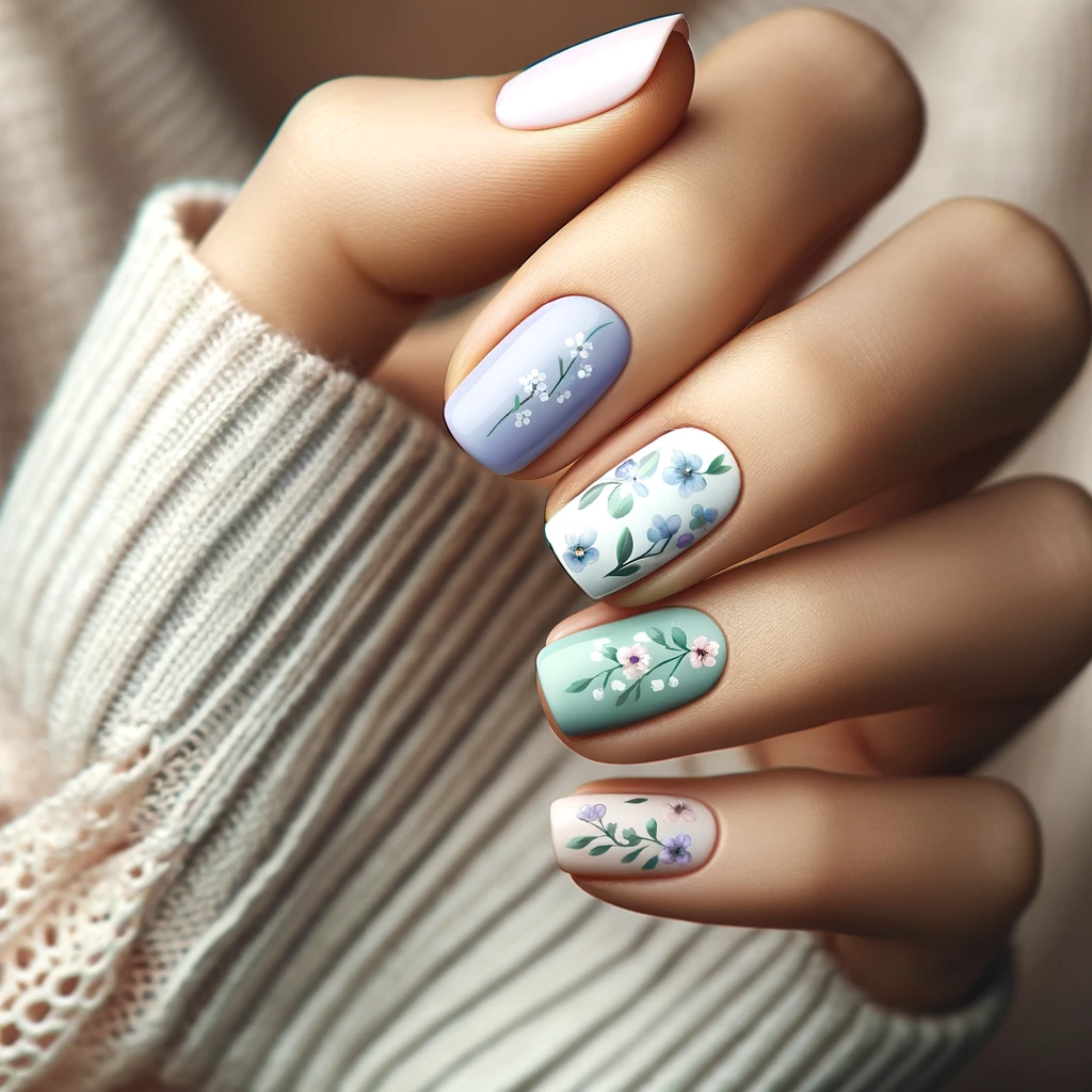 March floral pastel nails