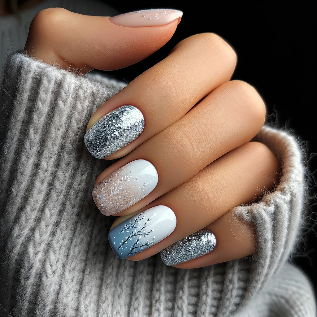 Nail art inspired by a frosty February morning