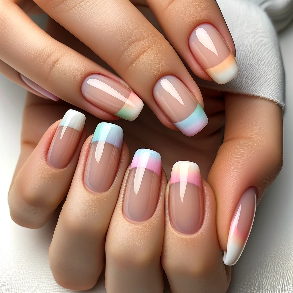Pastel Rainbow French Tips on short nails