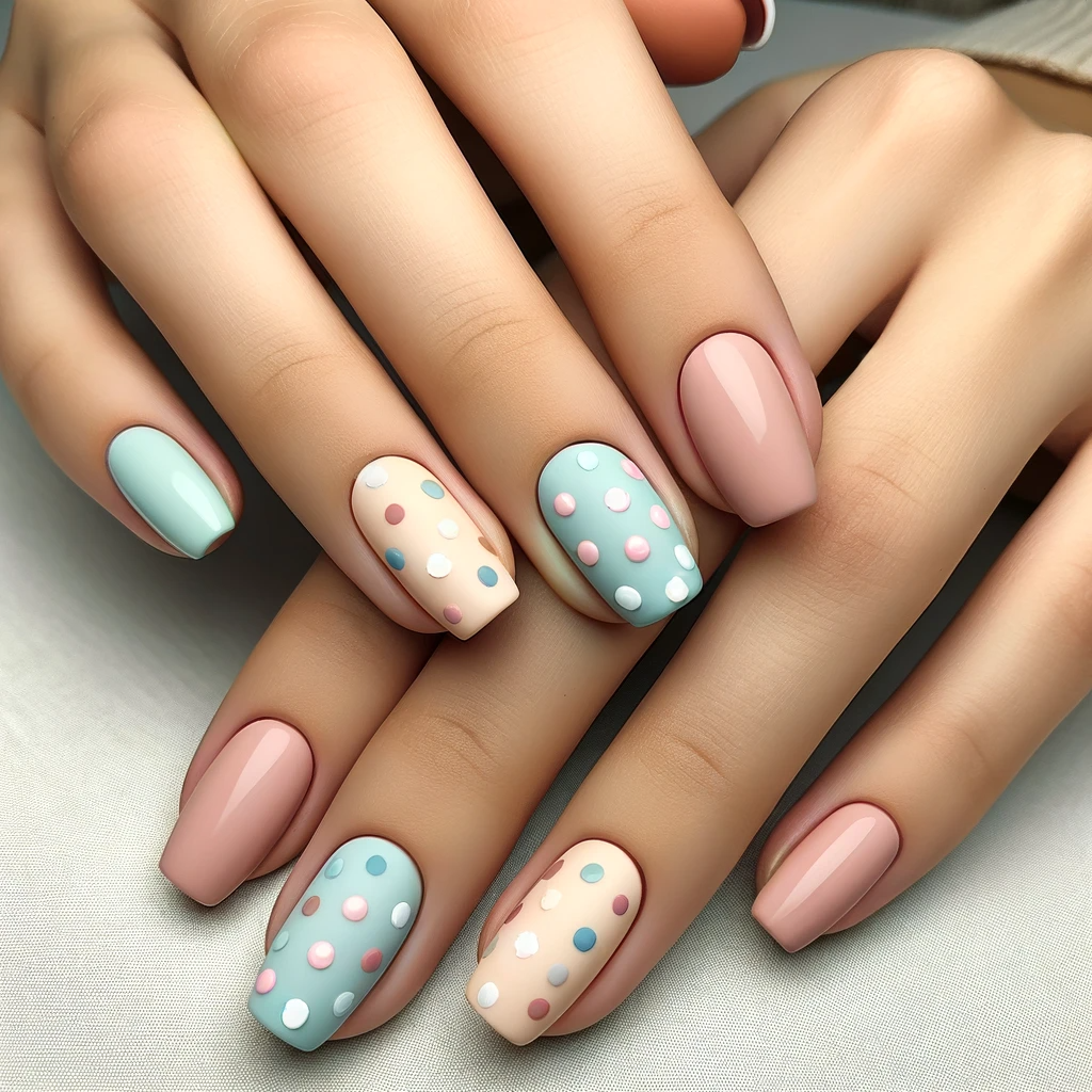 Pastel polka dots nail design