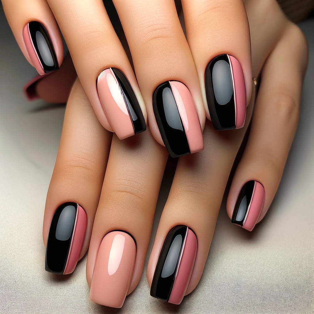 Pink and black split nail designs