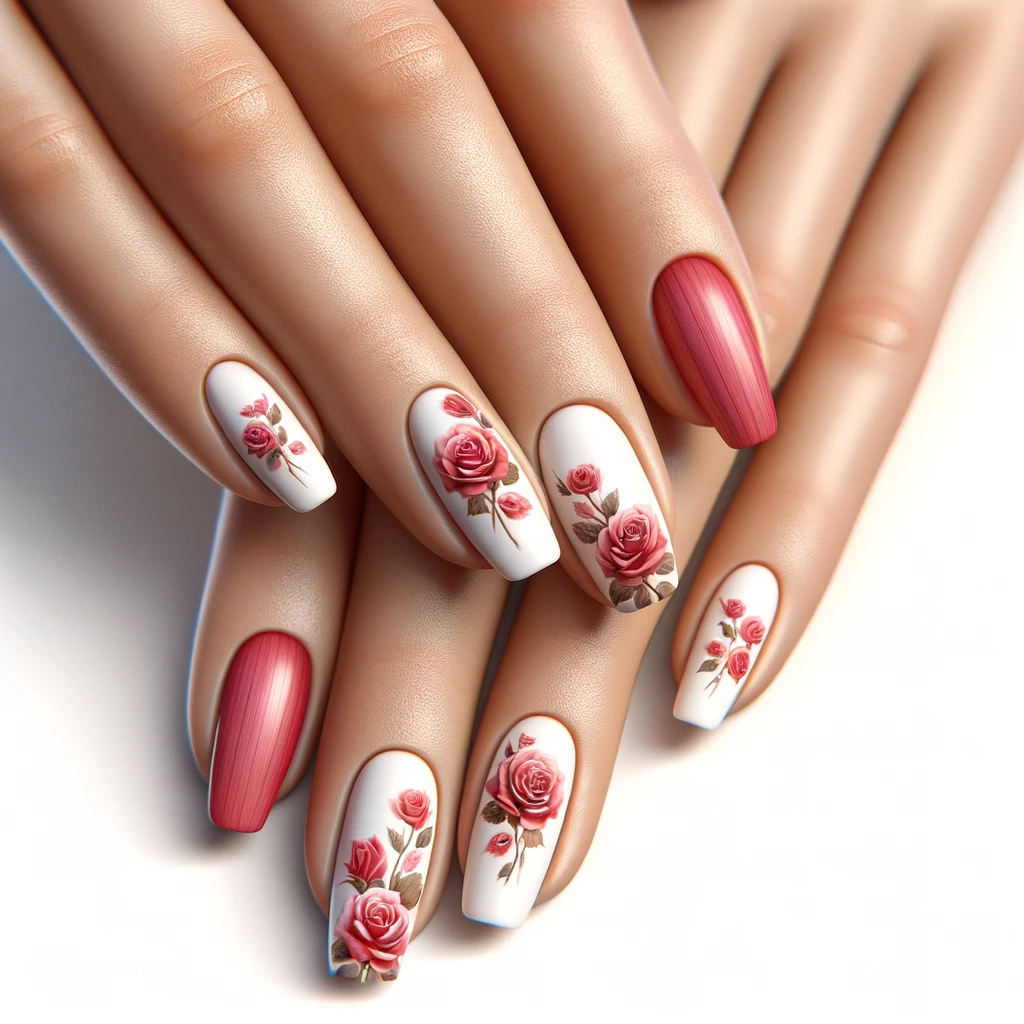 Pink roses on nails