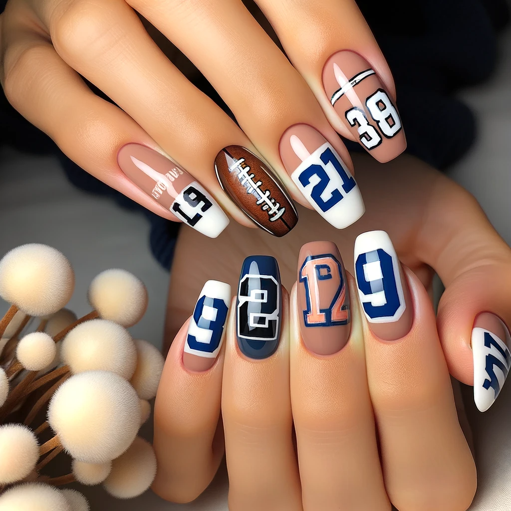 Football player number nail design ideas