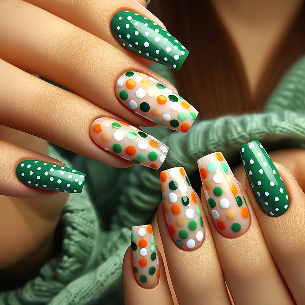 Polka dot St. Patrick's Day nail art designs