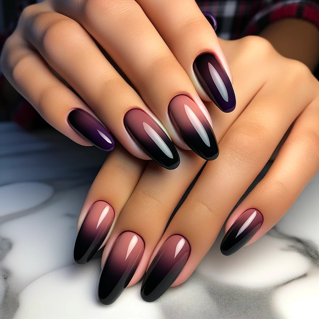 Purple to black ombre nails