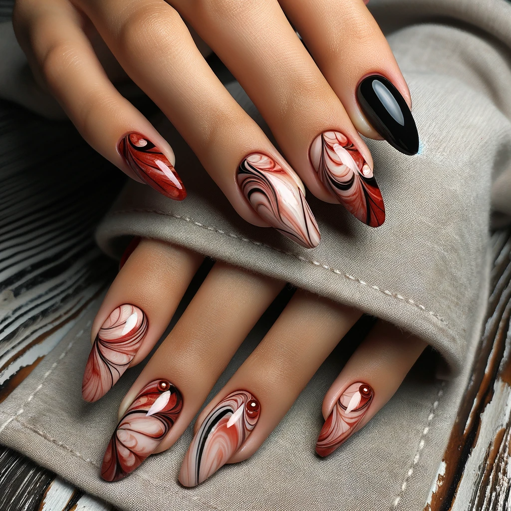 Red and black marble nail designs