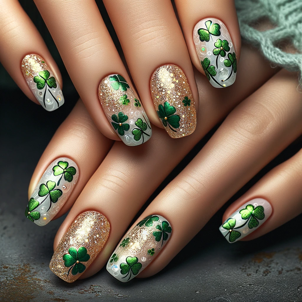 Shamrock themed St. Patrick's Day nail art
