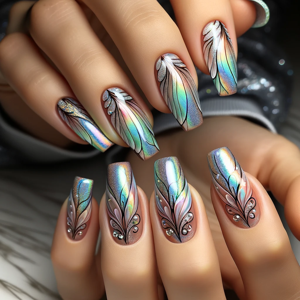 Shiny fairy wing nail art