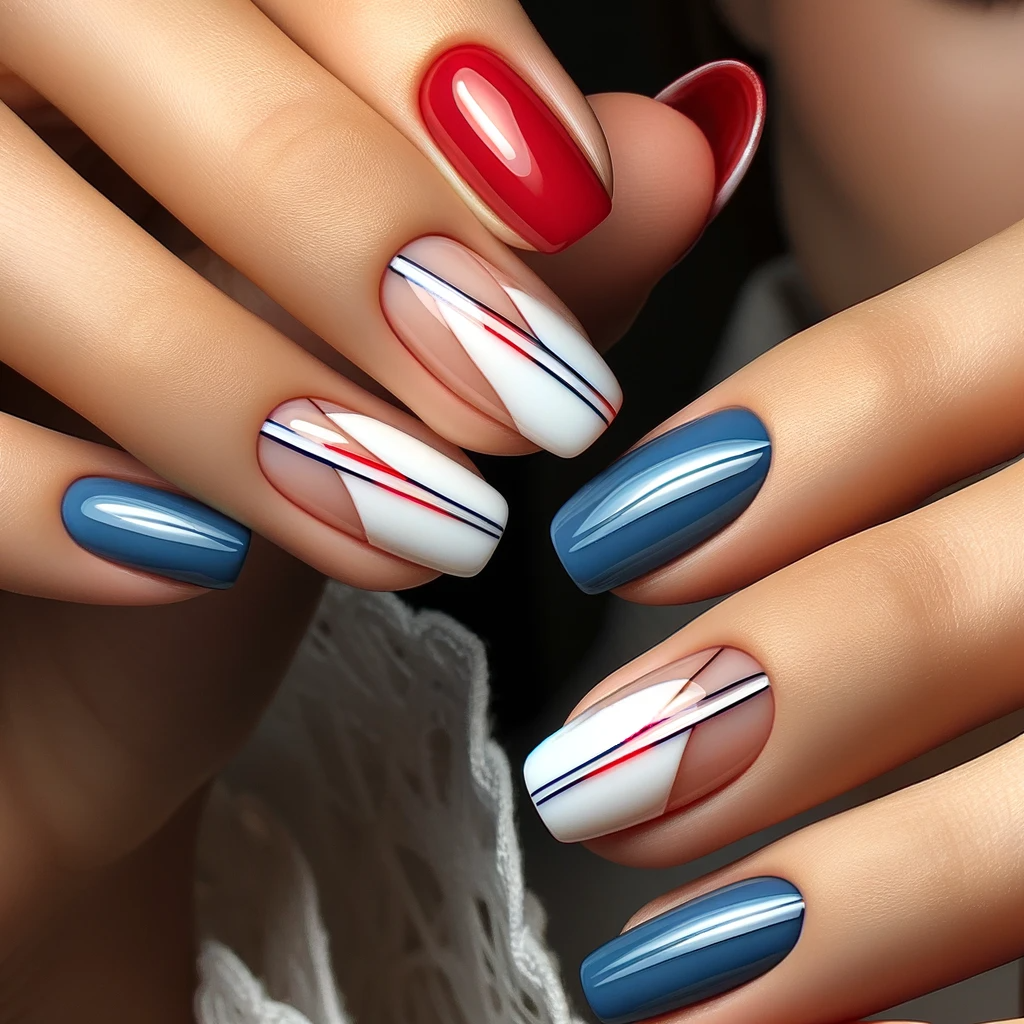 Solid nails with diagonal line and straight split accents