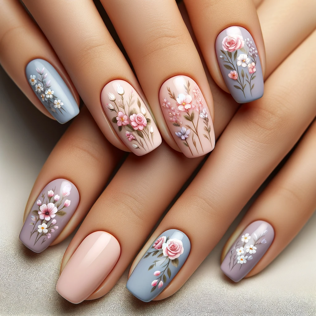 Spring garden themed pastel nails