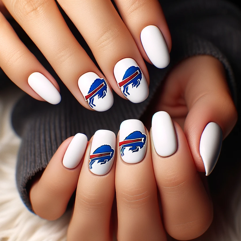 White nails with Bills logo