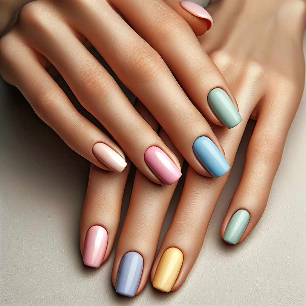 design featuring one pastel color on each nail