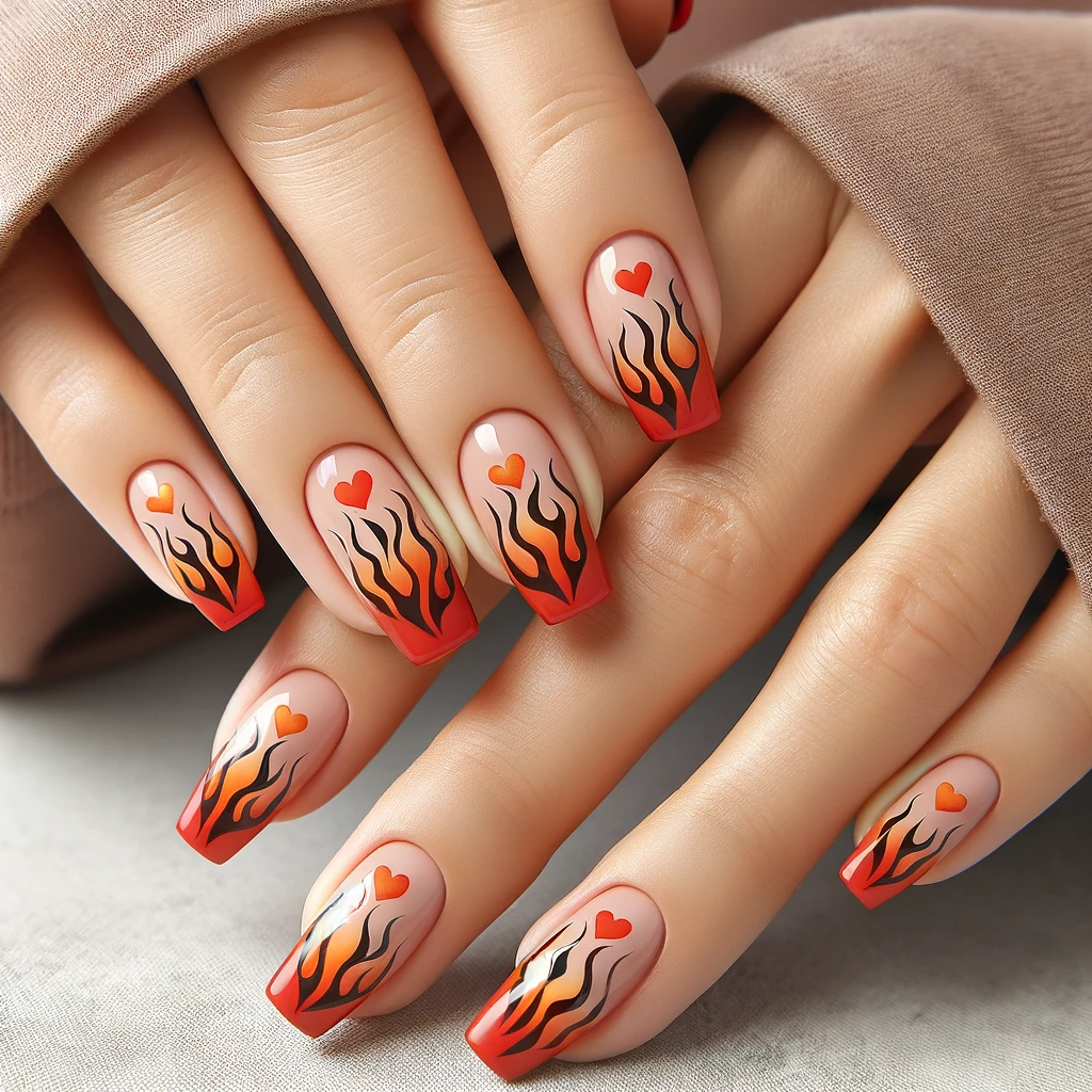 fiery red and orange gradient with small heart designs