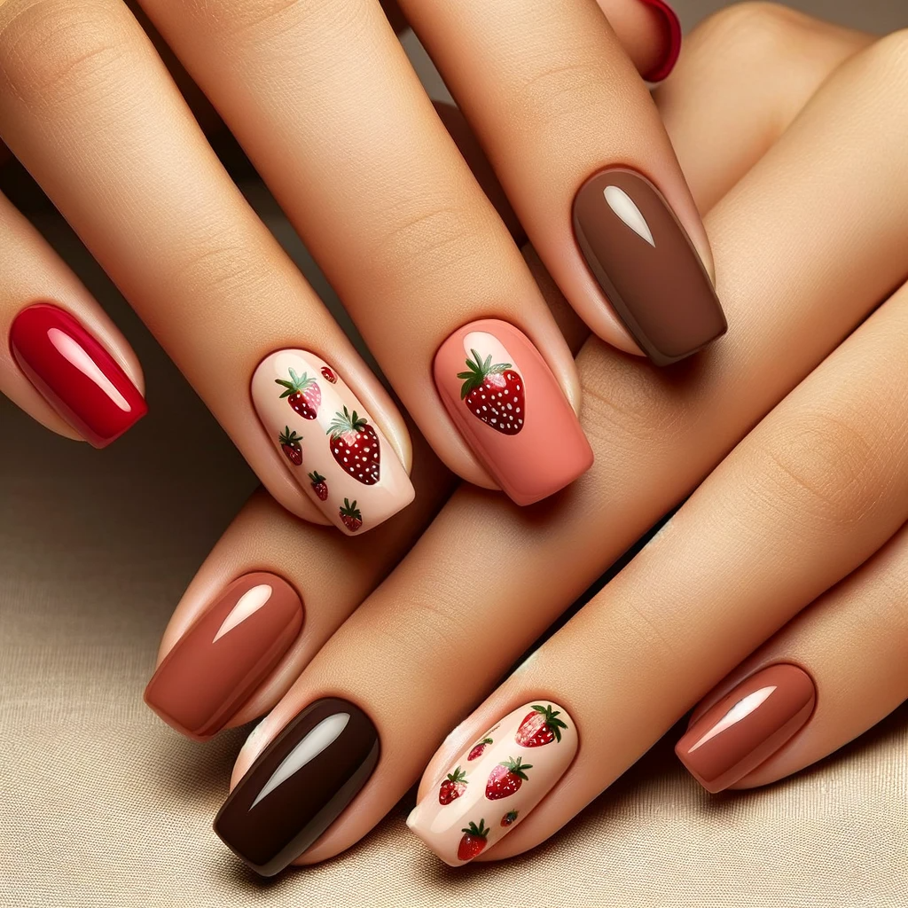 nails that combine chocolate brown and the sweetness of strawberry