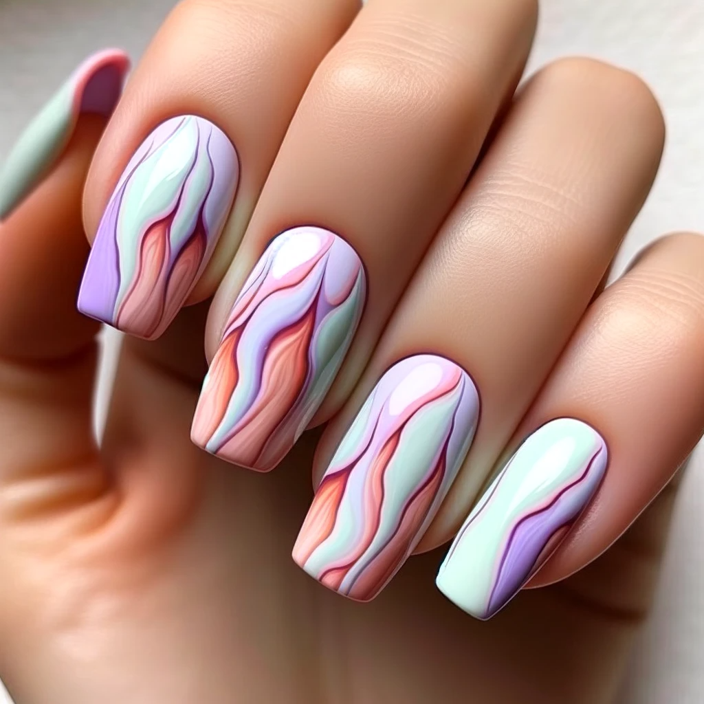 nails with pastel molten lava effect