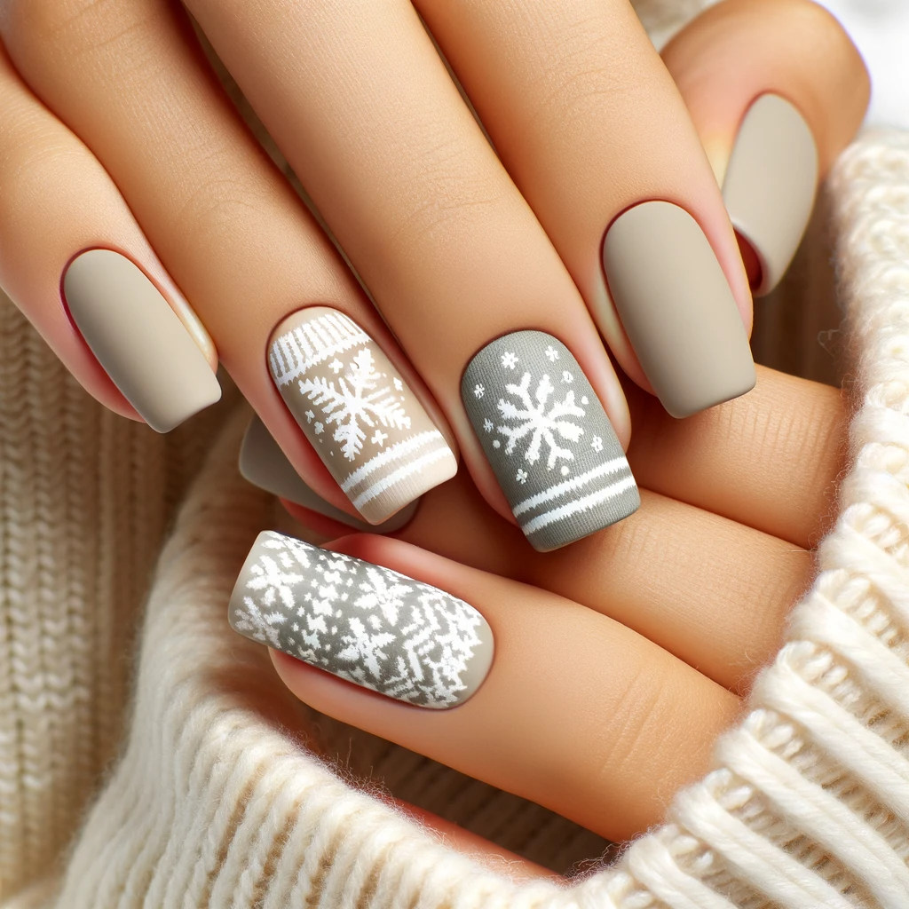 nails with snowflake sweater patterns