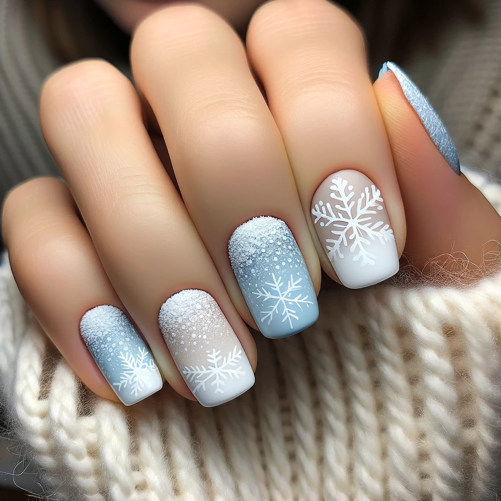 pale blue and white gradient base with snowflakes