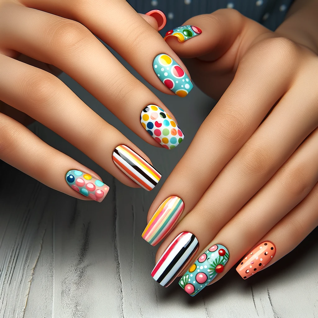 polka dot and stripes nail designs